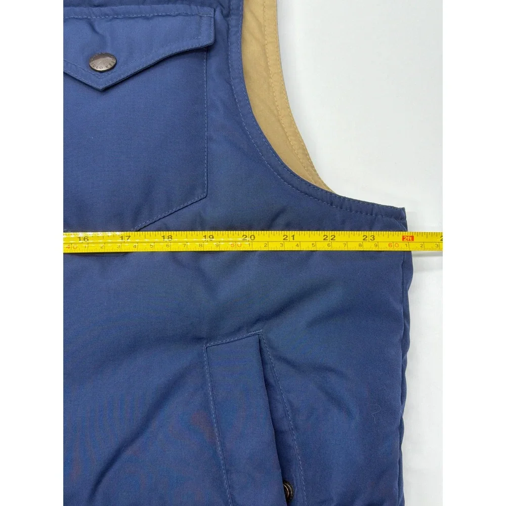 90s Polo Ralph Lauren Reversible Down Puffer Vest Navy Blue Tan Khaki Mens Large